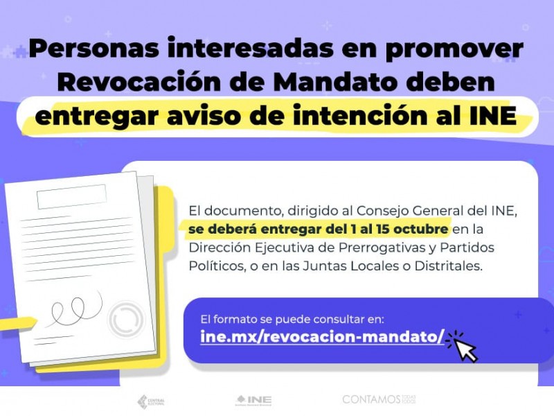 Recibe INE intención de reunir firmas para revocación de mandato