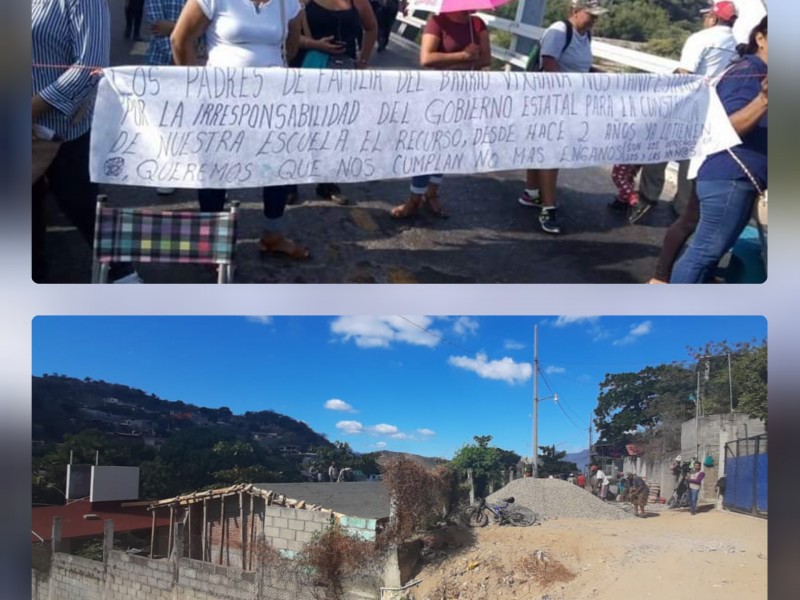 Reconstrucción de escuelas a través de bloqueos carreteros