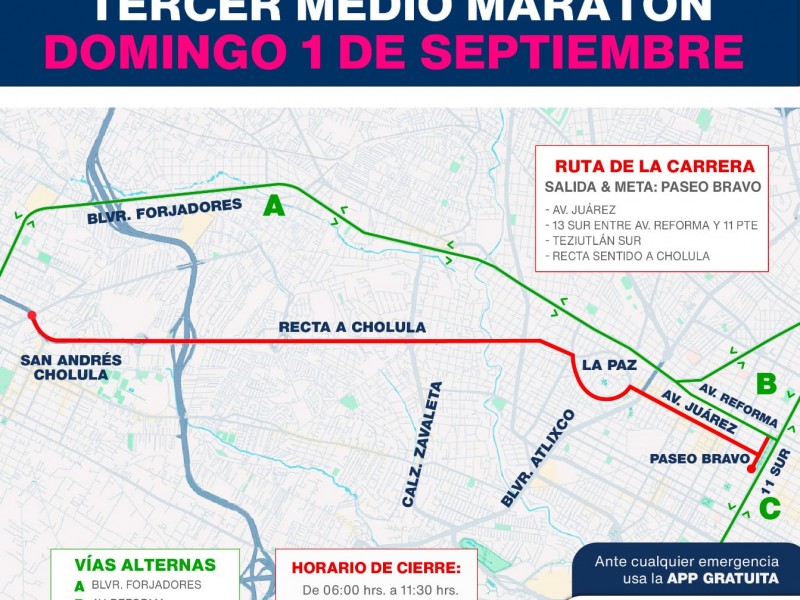 Recta a Cholula será cerrada por maratón