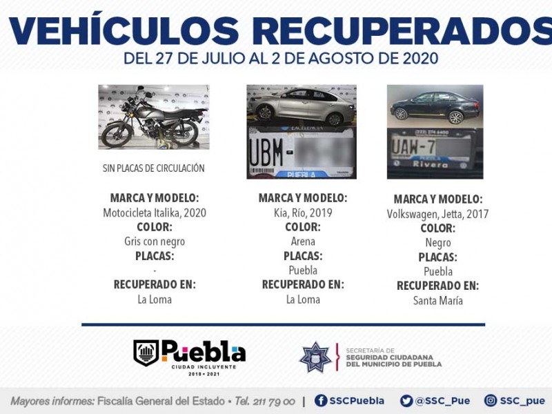 Recuperan 10 unidades robadas: SSC