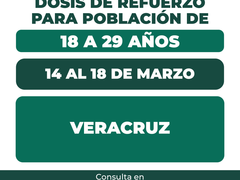 Refuerzo para jovenes de 18 a 29 años de Veracruz