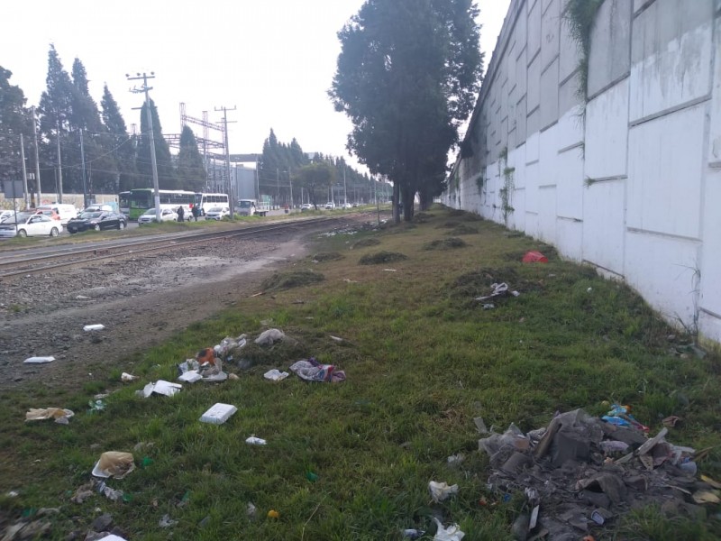 Regado Paseo Tollocan de pasto y basura