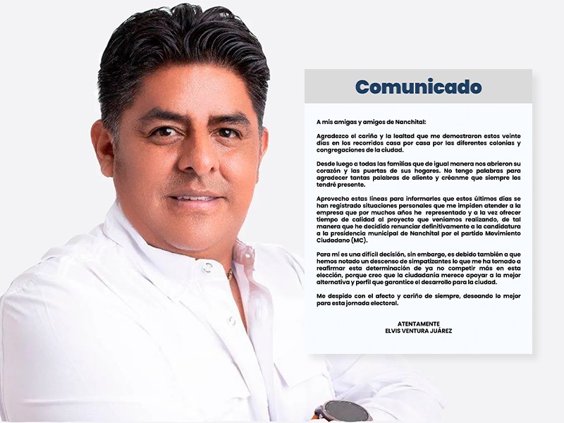 Renuncia Elvis Ventura, candidato a alcaldía de Nanchital por MC