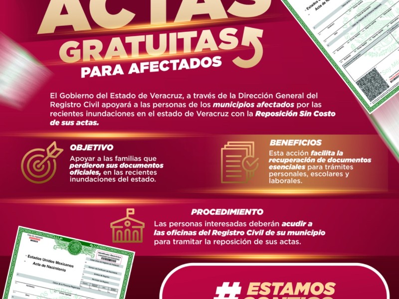Repondrán actas de nacimiento de forma gratuita a damnificados en Veracruz