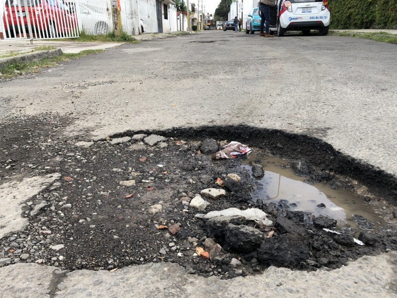 Reportan baches en colonia Campestre Mayorazgo
