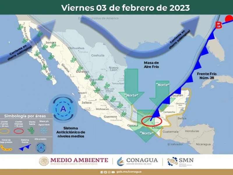 Reportan evento de norte por frente frío 28