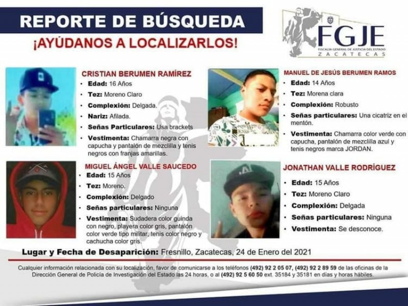 Reportan la desaparición de seis jóvenes en Fresnillo