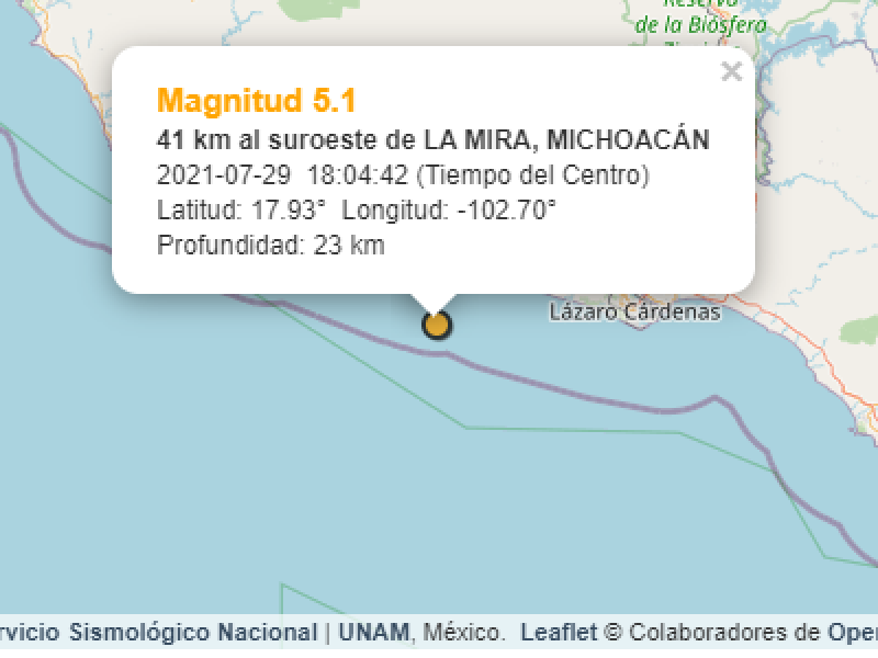 Reportan sismo de 5.1 grados en Lázaro Cárdenas