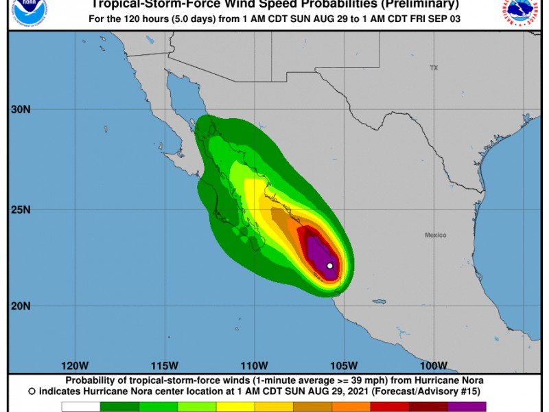 Reporte actualizado de ubicación de Huracán Nora