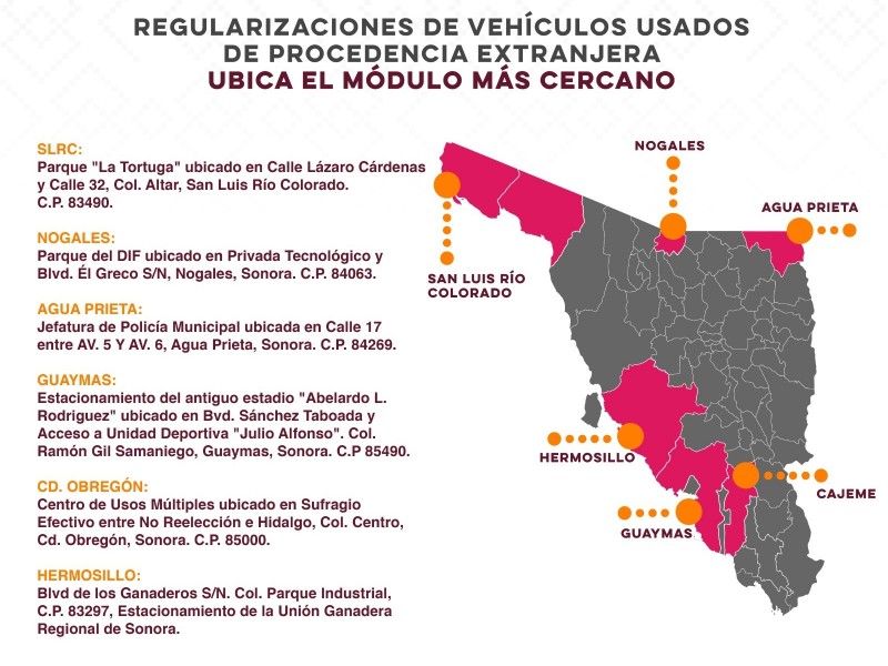 Repuve instalará módulos fijos en municipios para regularizar vehículos extranjeros