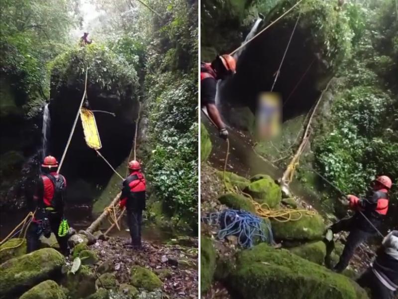 Rescatan cuerpo de hombre tras caer a barranco de 300 metros