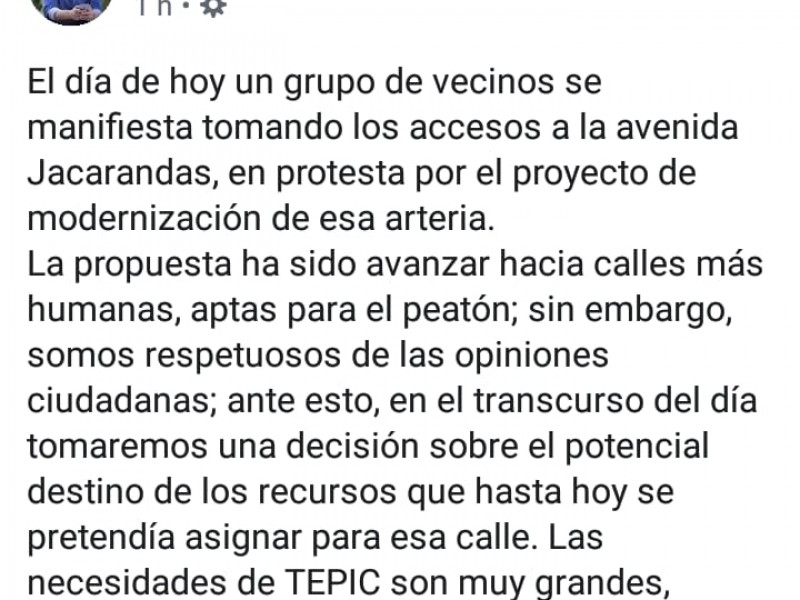 Responde AEG a bloqueo ciudadano en avenida Jacarandas