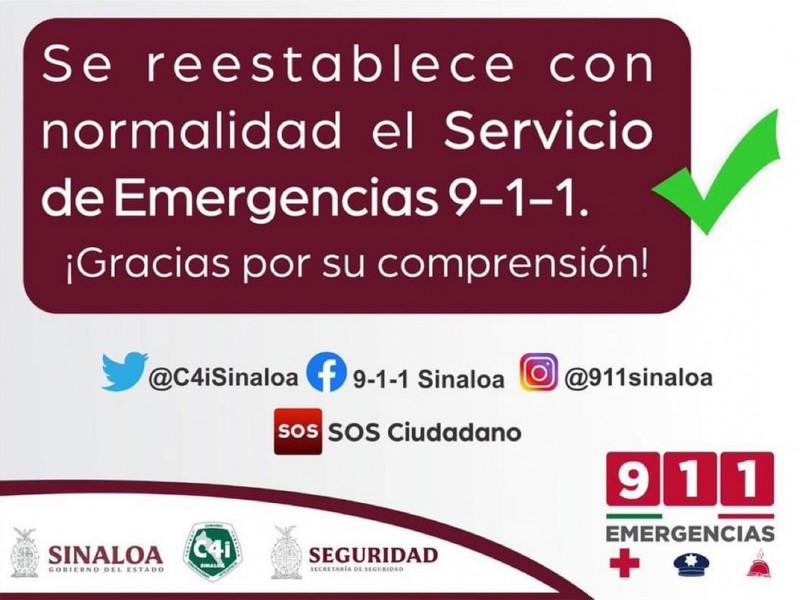 Restablecen número de emergencias en Sinaloa
