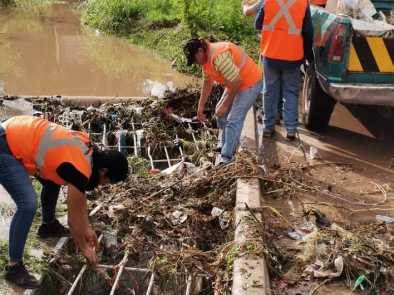 Retiran basura de bocas de tormenta en Salvador Alvarado