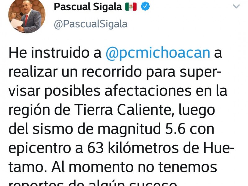 Revisan zona para descartar daños tras sismo