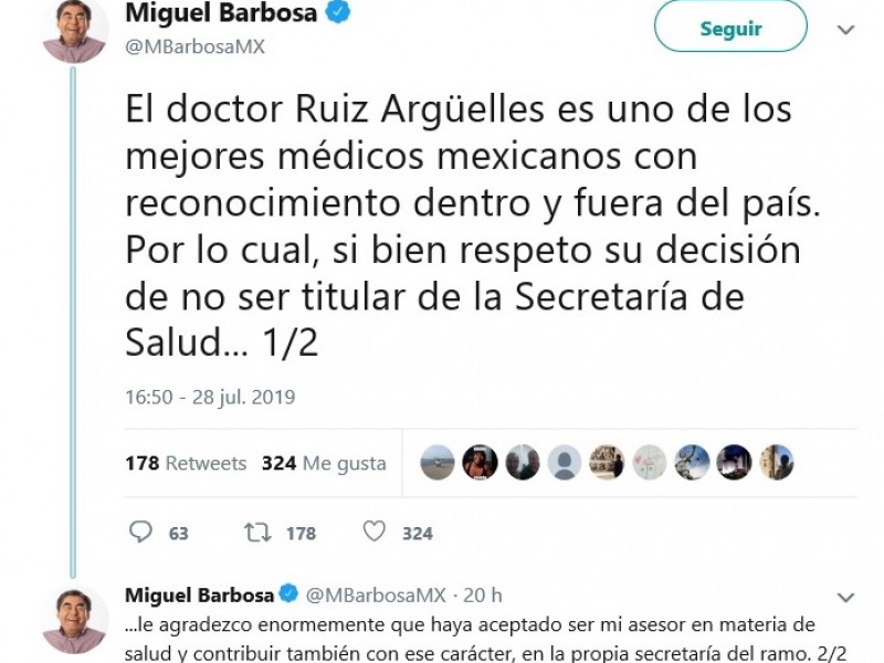 Ruiz deja Secretaría de Salud; será asesor: MBH