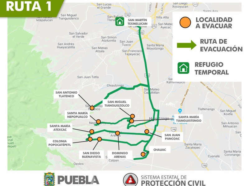 Rutas de evacuación en zonas aledañas al Popocatépetl