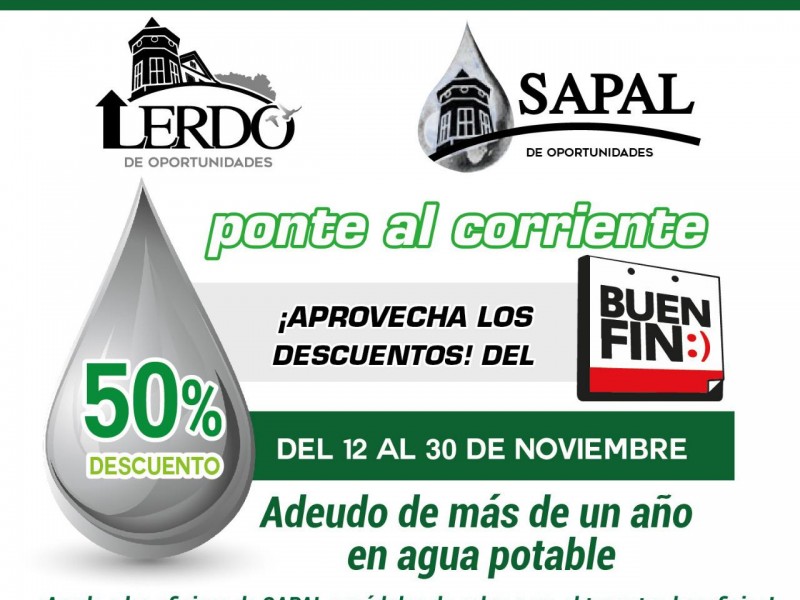 SAPAL ofrece 50% de descuento en adeudos de agua potable