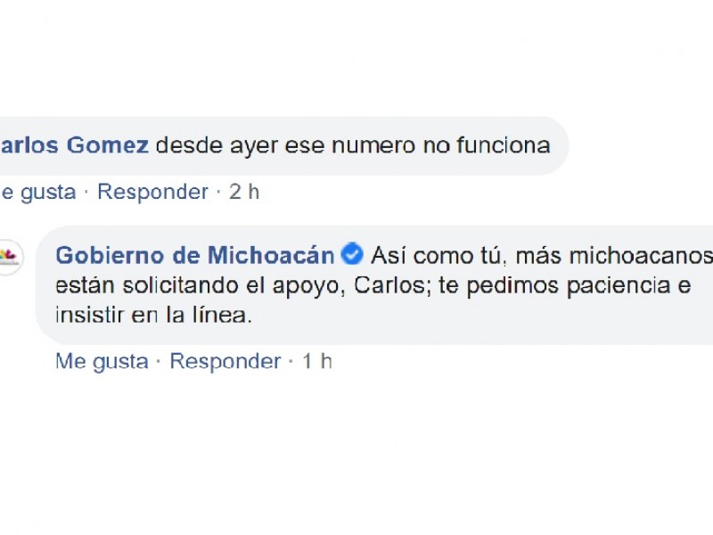 Saturada línea telefónica de para solicitar Plan Alimentario