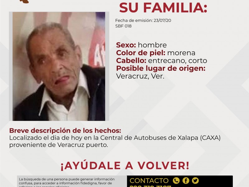 Se busca a familia de abuelito extraviado en Xalapa