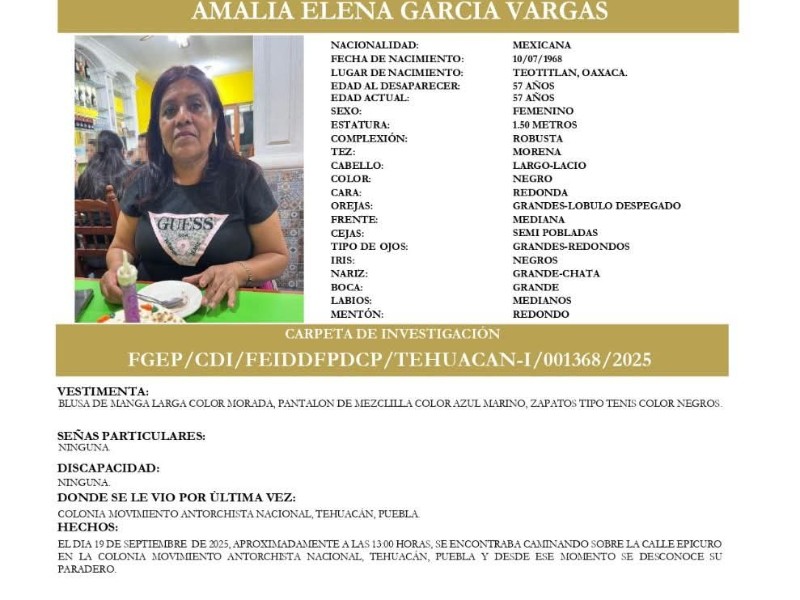 Se busca a mujer desaparecida en la colonia Antorchista Nacional