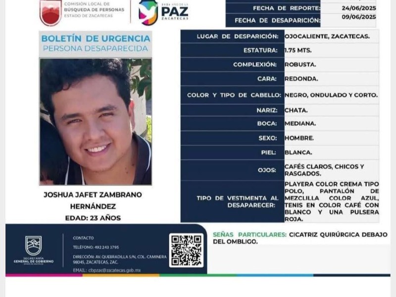 Se cumplen 12 semanas de la desaparición de Joshua Jafet Zambrano Hernández