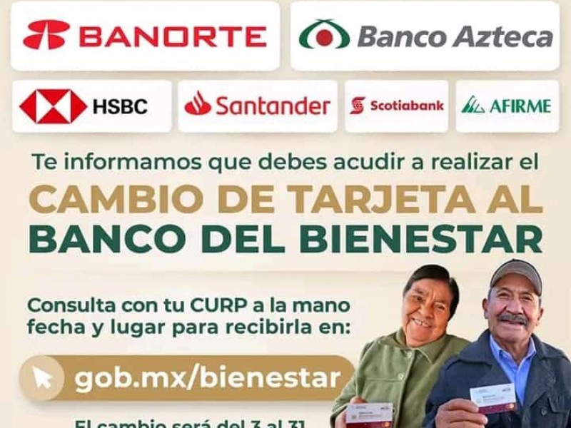 Se debe realizar el cambio de banco para BIENESTAR