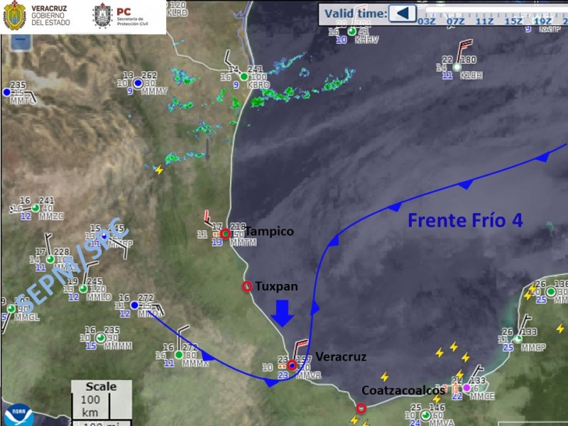 Se desplaza Frente Frío Número 4  por Veracruz