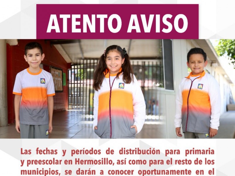 Se entregarán uniformes escolares hasta nuevo aviso