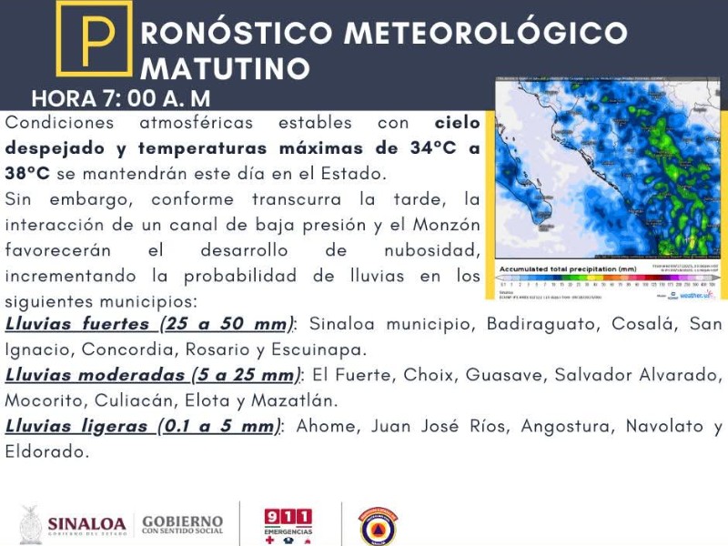 Se espera un clima cálido y Lluvias Vespertinas para Mazatlán