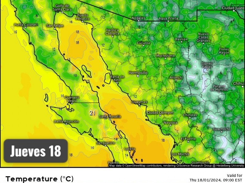 SE espera una máxima en Guaymas de 26°C