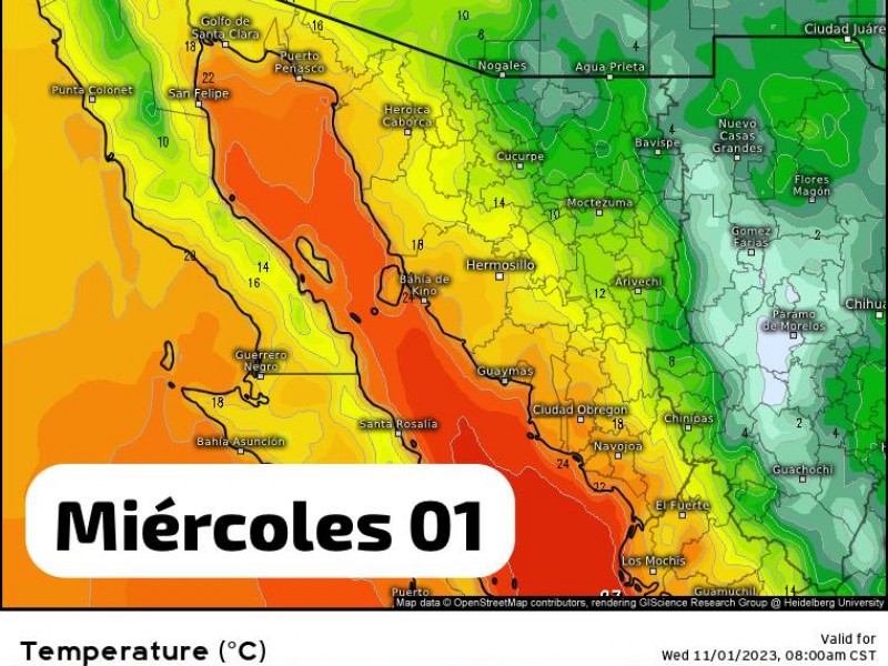 Se esperan 33 grados en Cajeme para este miércoles