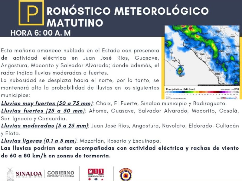 Se esperan lluvias con actividad eléctrica para hoy