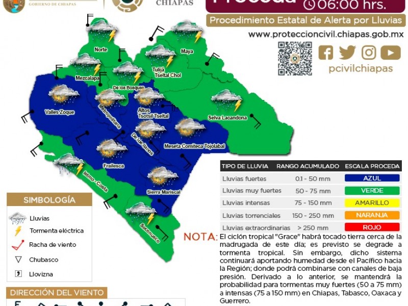 Se esperan lluvias muy fuertes en 8 regiones de Chiapas.