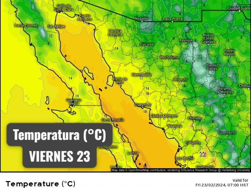 Se esperan máximas de 27°C para Guaymas