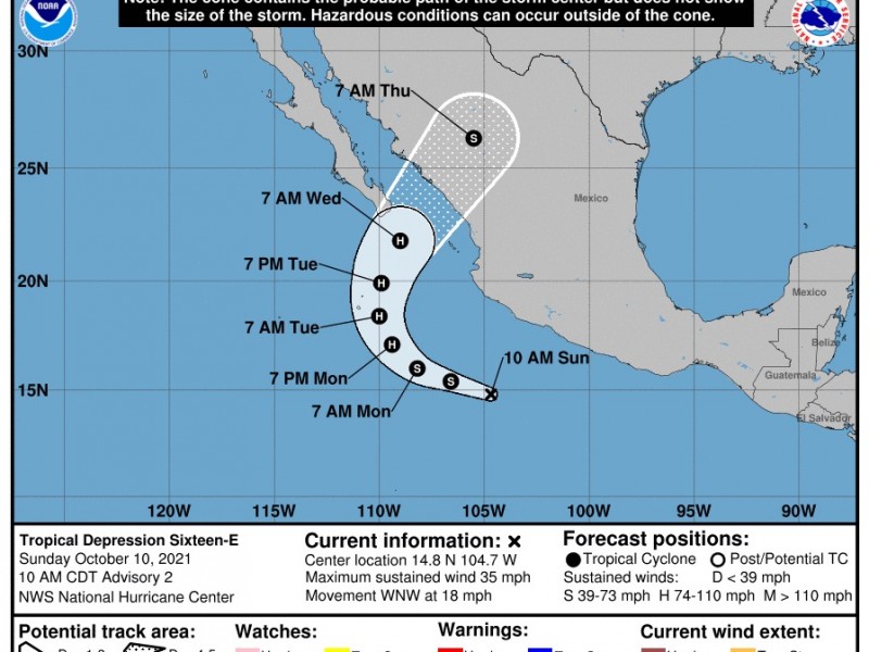 Se forma depresión tropical 16-E con potencial de huracán