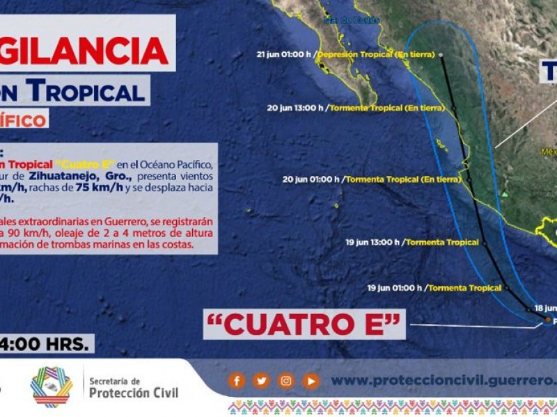 Se forma depresión tropical “cuatro E” al sur de Zihuatanejo