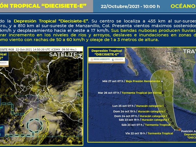 Se forma Depresión Tropical “Diecisiete-E” frente a Guerrero