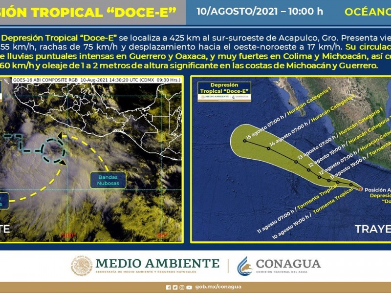 Se forma Depresión Tropical Doce-E, podría convertirse en huracán