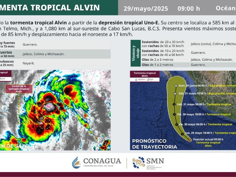 Se forma Tormenta Tropical Alvin, prevén lluvias fuertes en Colima