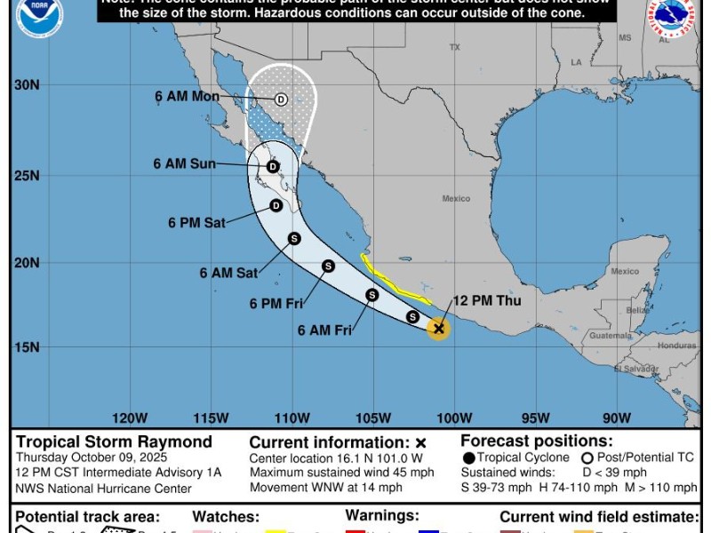Se forma tormenta tropical Raymond; continúa bajo monitoreo constante