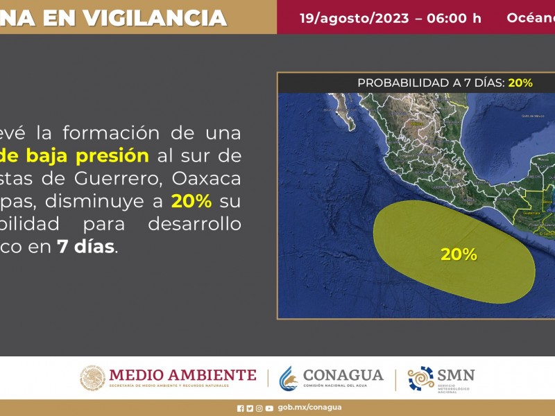 Se forma zona de baja presión al sur de México