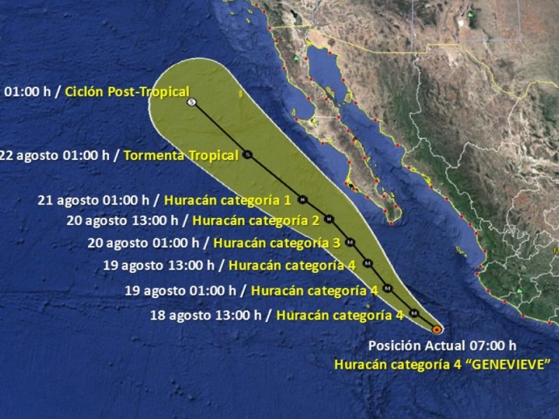 Se fortalece Genevieve; ya es huracán categoría 4