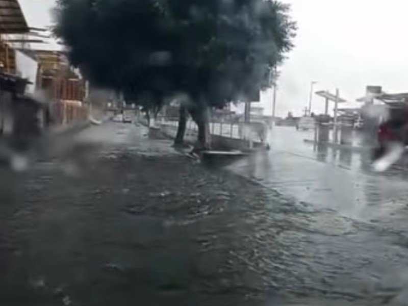 Se inunda calle en Xalapa, familia queda varada