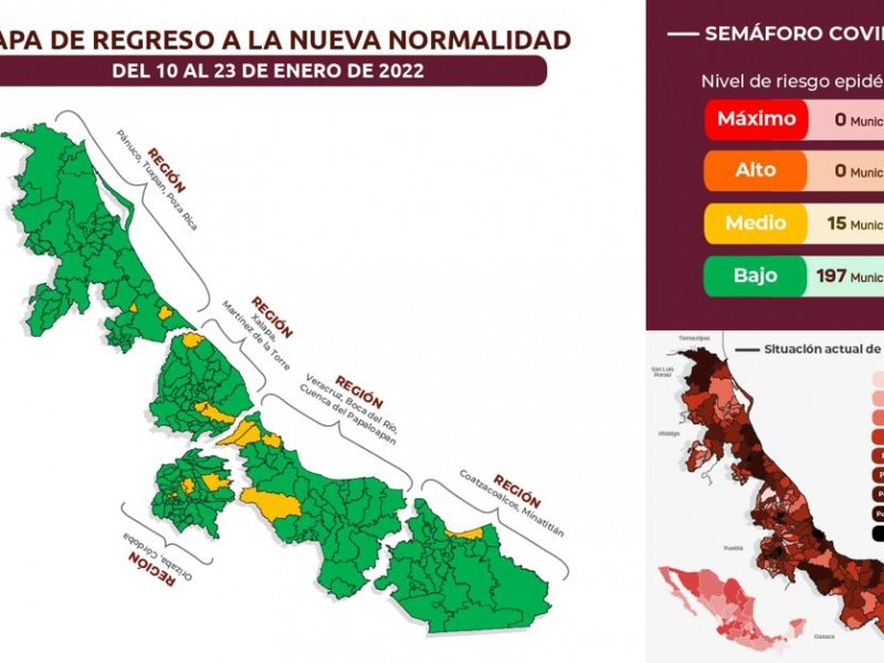 Se mantienen 15 municipios veracruzanos en Amarillo