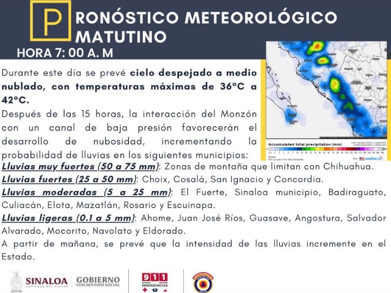 Se prevén lluvias para la tarde de este martes en Mazatlán