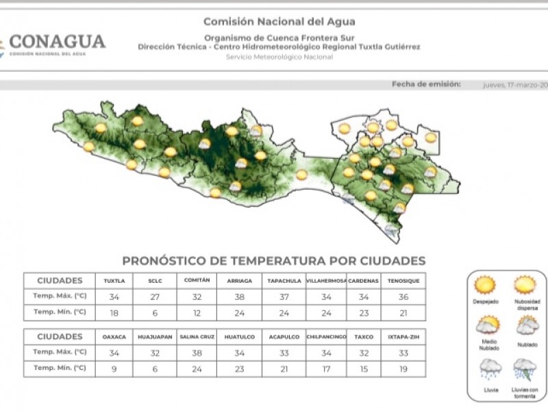 Se pronostica ambiente caluroso para Chiapas