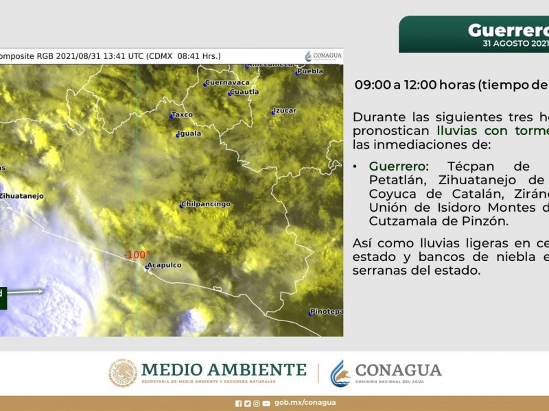 Se pronostica lluvias durante las próximas 3 horas en Guerrero