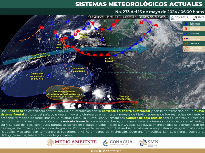 Se pronostican lluvias para el centro y sureste de México