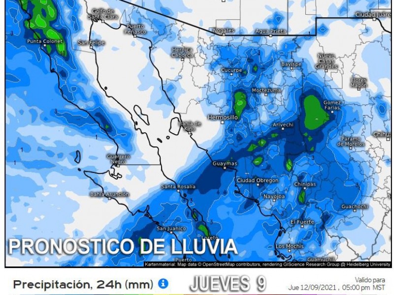 Se pronostican lluvias para este jueves en Guaymas